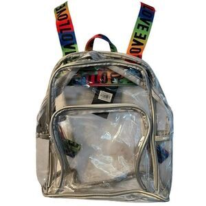 Clear Backpack Transparent Backpacks Stadium Women Men Kids Silver Trim LOVE NWT